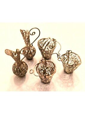 Vintage Miniature Silver Filigree Pitchers & Buckets Decorative JH1868